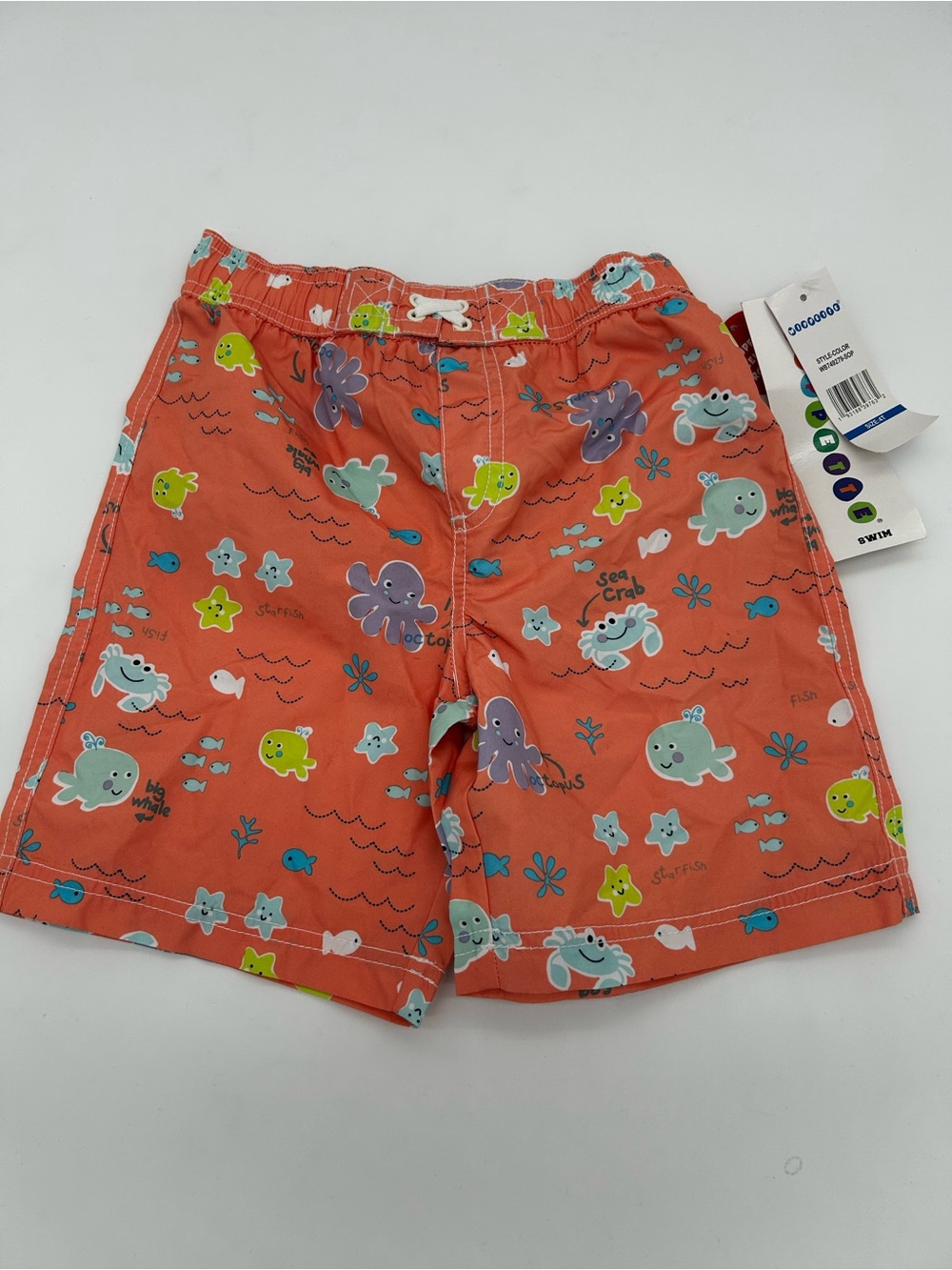 Coral Sea Creature Kids Swim Shorts with Drawstring Waist by: Wippette 4T NWT